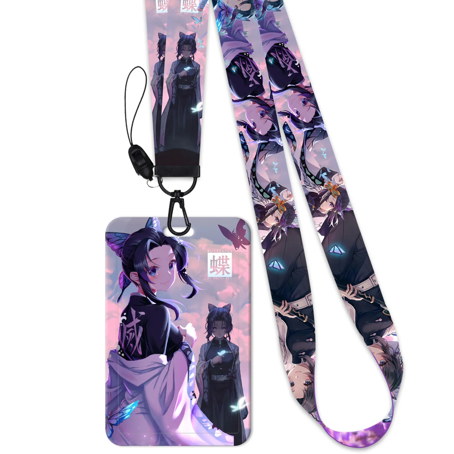 

Anime Lanyard Demon Slayer Kochou Shinobu Neck Strap Rope For Mobile Cell Phone ID Card Badge Holder With Keychain Keyring Gift