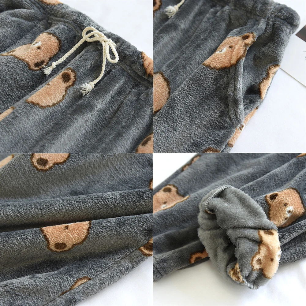 New Flannel Pajama Pants Men and Women Winter Couple Lounge Wea Casual Soft Warm Homewear Plus Velvet Coral Fleece Home Pants