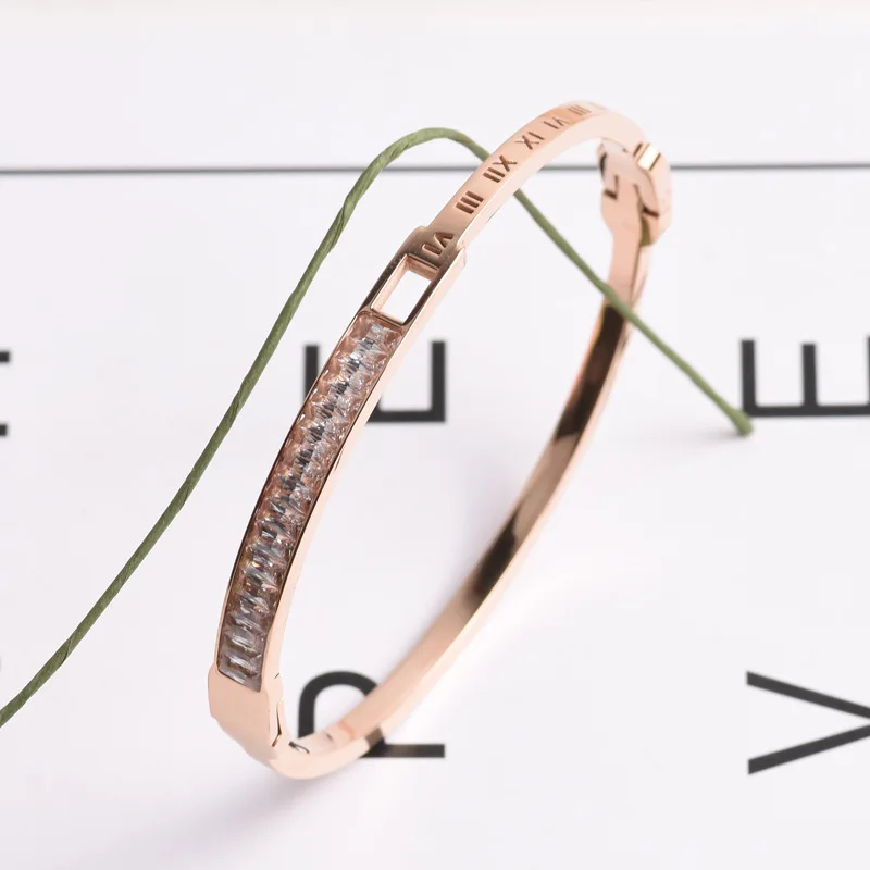 

Женский браслет из титановой стали, розовое золото, цирконий, нержавеющая сталь