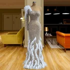 Роскошные вечерние платья с кристаллами, длинные платья на одно плечо в стиле знаменитостей для женщин, платья для выпускного вечера с перьями 2021