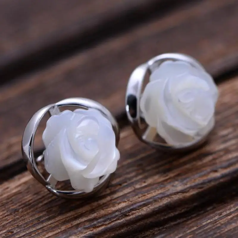 Настоящее серебро 925 пробы натуральный корпус белая роза серьги шпильки набор