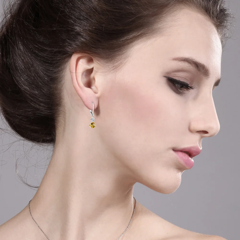 2 06 Ct круглые желтые Цитрин Белый топаз 925 пробы серебряные серьги | Украшения и