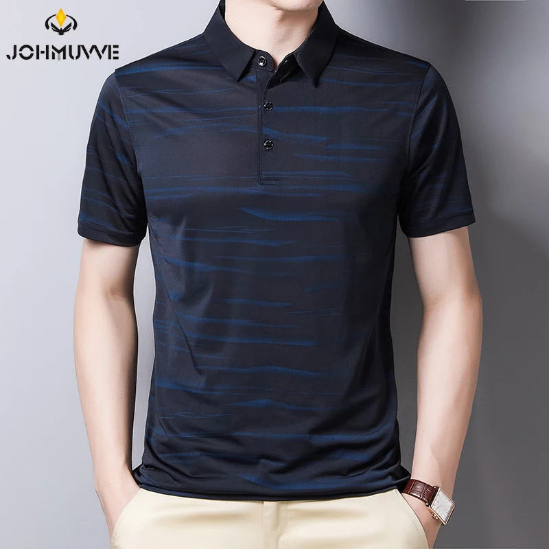 JOHMUVVE 3 Colour  NEW Fashion Polo Shirt Men Cotton Lapel Collar T-shirt Formal Office Casual Business Short Sleeve T-shirt