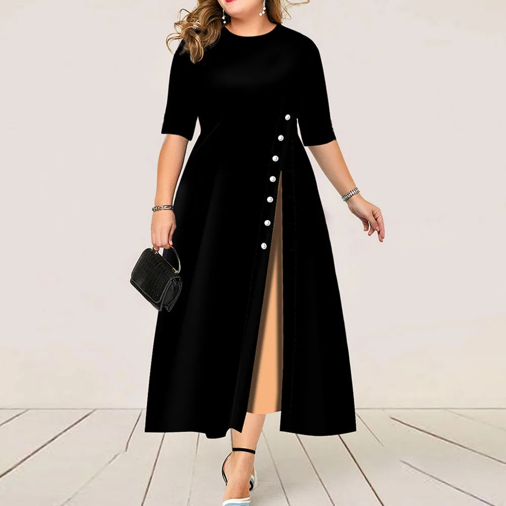 Офисное женское элегантное вечернее платье осеннее лоскутное с рукавом средней