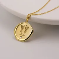 Custom Baby Footprint Necklace Stamp Gold Stainless Steel Birthstone Pendant Personalized Handprint Kids Name Jewelry Gift