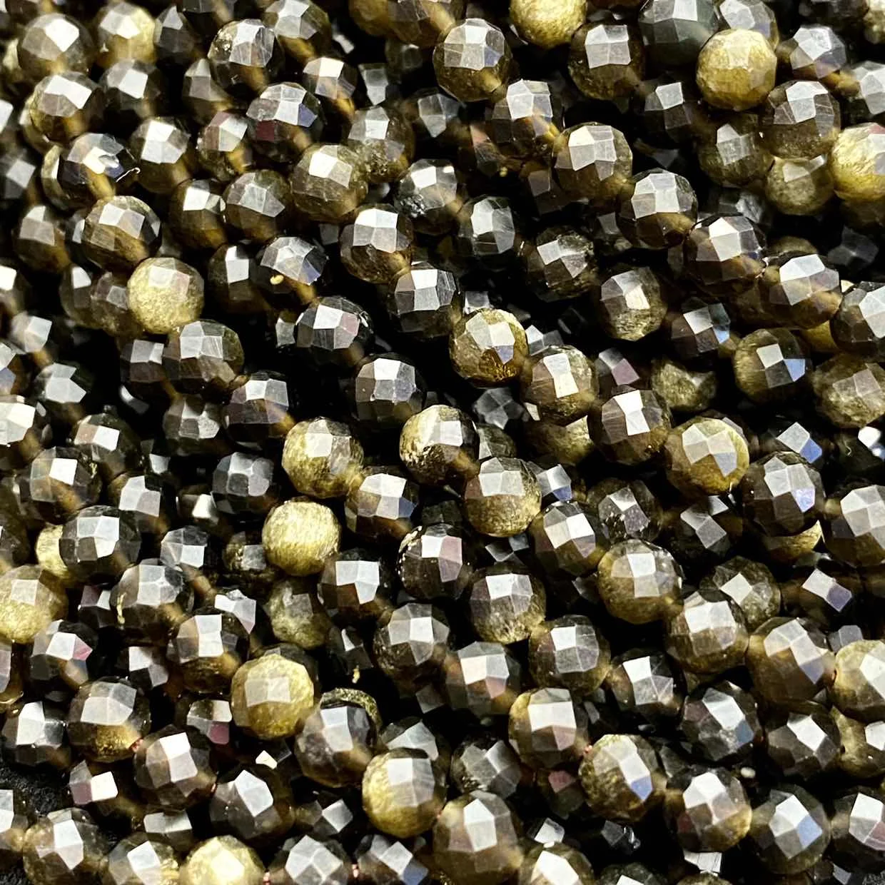 

4MM Gold Obsidian Faceted Round Beads Natural Gemstone Beads For Jewelry Making Design 15" Supplies