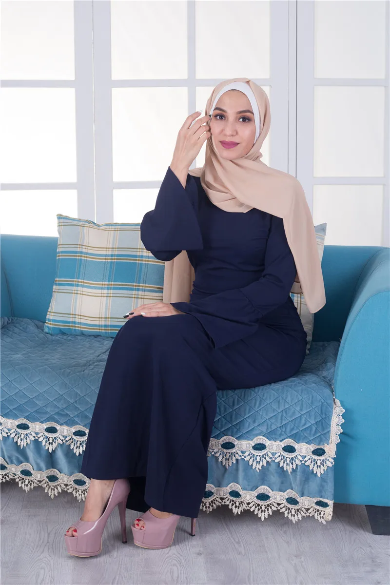 2019 элегантное мусульманское турецкое модное простое однотонное платье с длинным