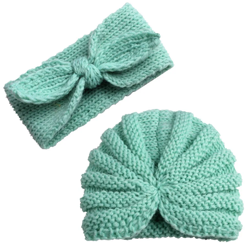 2 шт. вязаная шапка-тюрбан для новорожденных мальчиков и девочек повязка на