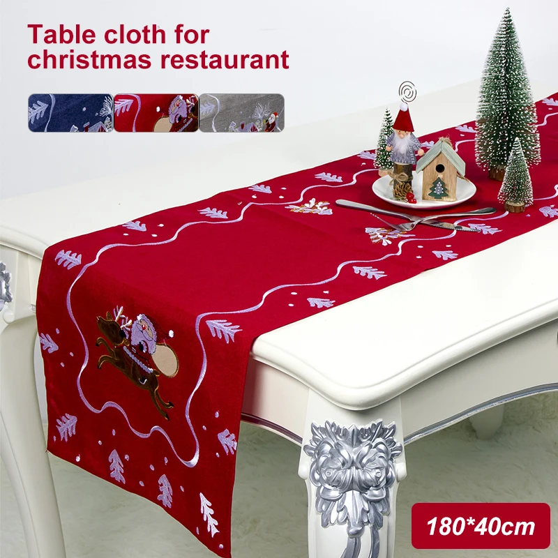 

Christmas Restaurant Tablecloth Santa Claus Embroidery Table Runner Party Decorations Dinning Table Xmas Decoration40x180cm