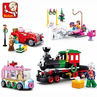 sluban christmas village set creator expert santa claus train carriage figures building blocks bricks christmas tree kids toys
