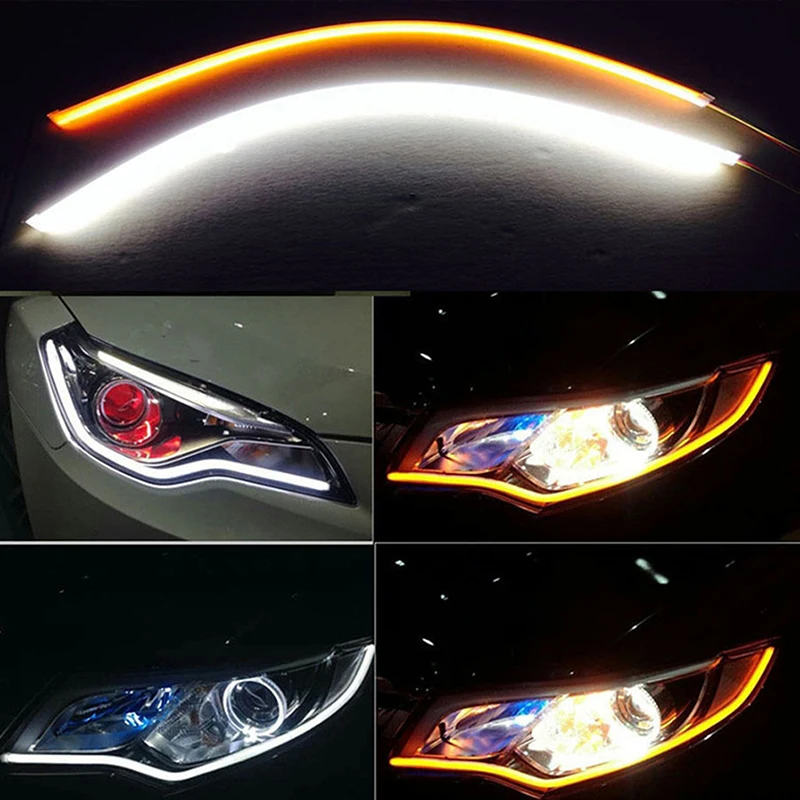 

2pcs Soft Car Auto Sequential Flow Strip 60cm LED Flexible DRL Headlight Turn Signal Switchback Light Lamp
