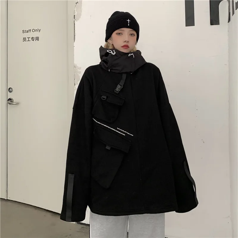 

Men's clothes hoodie Functional wind Sweatshirt Tooling thick high collar loose hooded lovers Harajuku tops Streetwear