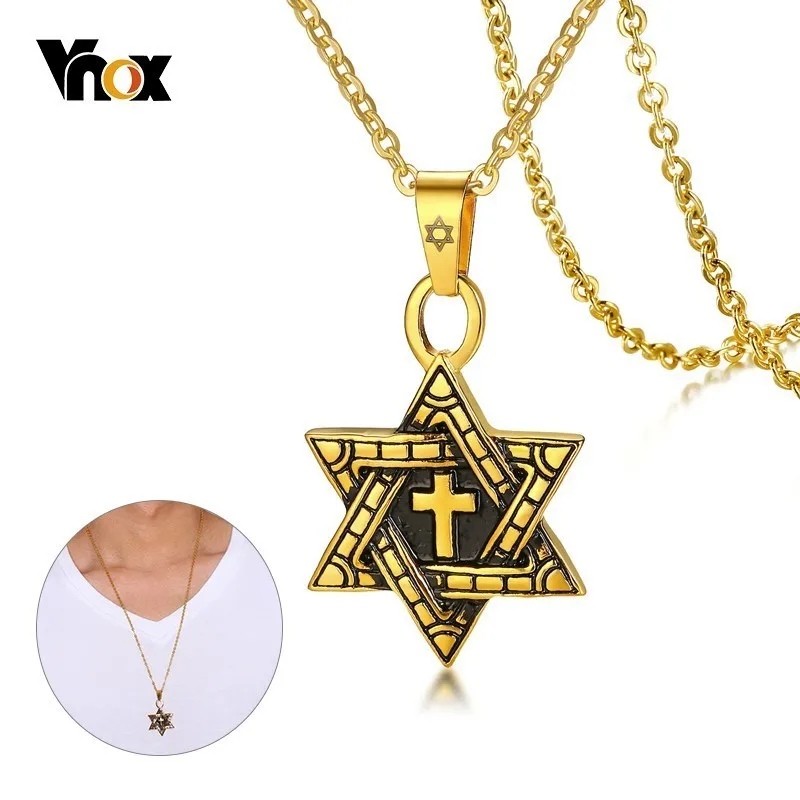 Vnox Нержавеющая сталь Маген Давид Подвеска для Для мужчин крест ожерелья