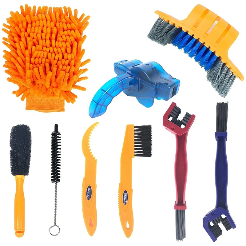 

Bike Cleaning Tools Set (9 Pack) Bicycle Clean Brush Kit Suitable for Bike and Folding Bike Chain/Crank/Sprcket/Tire Corner Rust