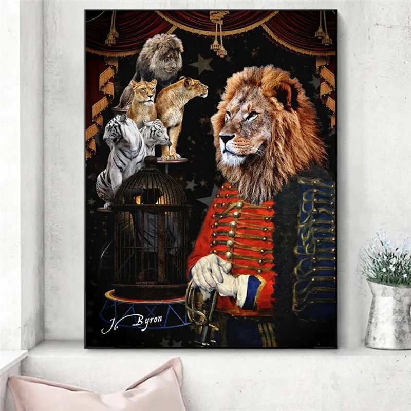 

Smoking Lion King And Elephant Rhinoceros Canvas Painting Funny Circus Animals Posters And Prints Home Decor Wall Art Picture