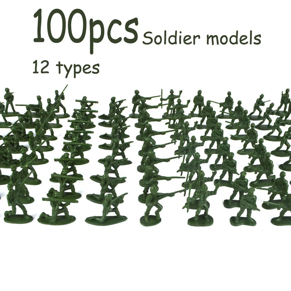 

100 pcs Military Playset Plastic Toy Soldiers Men 3.8cm Figures Craft Decoration Collection Gift For Kid Children Gadgets Toys