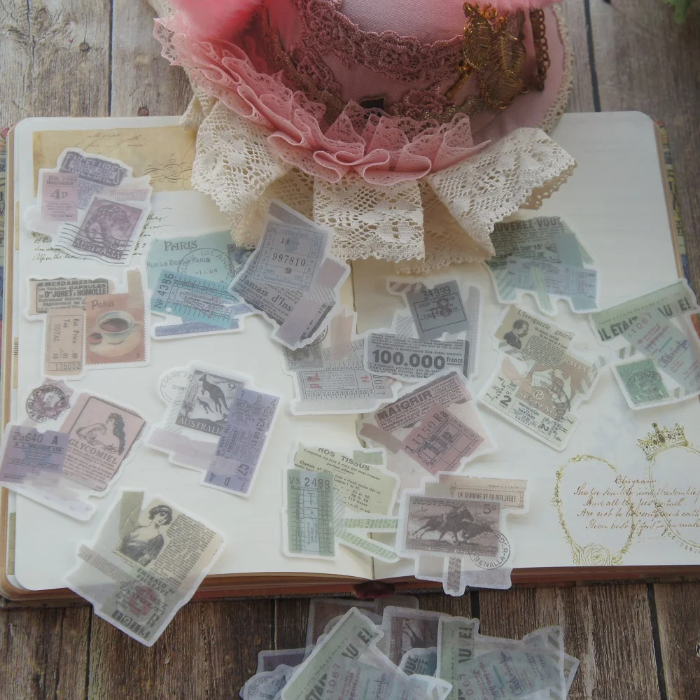

43pcs Old Stamp Ticket Washi Paper Sticker As Scrapbooking DIY Gift Packing Label Decoration Tag Party Decoration