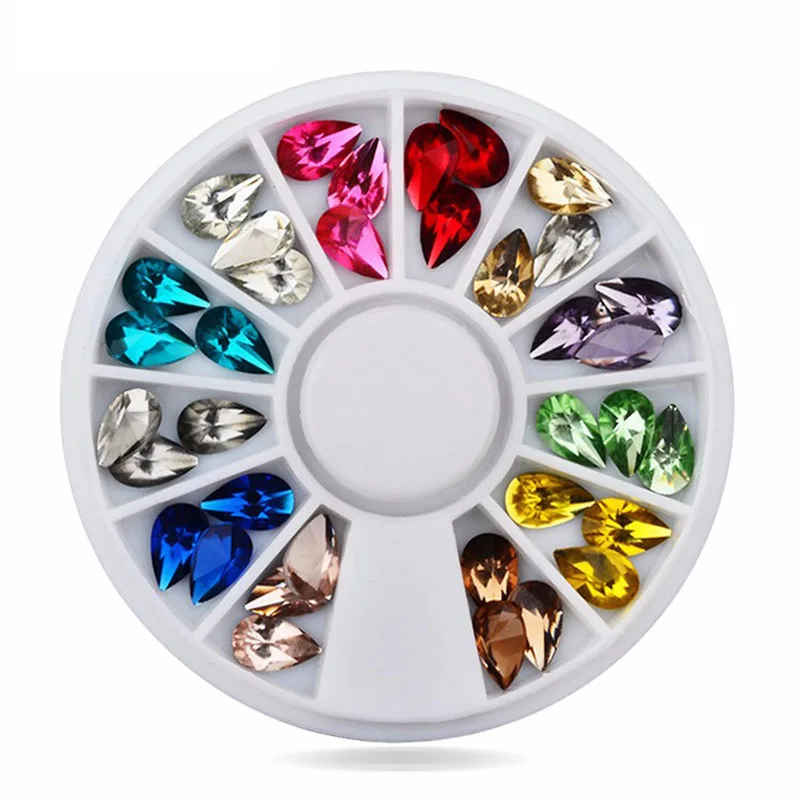 

36pcs/Box 3D Nail Art Diamond Rhinestones Acrylic Water Drop Wheel for Nail Tips Decorations DIY Nail Accessories 12 Colors