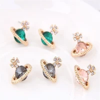 creative saturn stud earrings high quality rhinestone crystal pendant for women girls gifts charming jewelry earrings korean