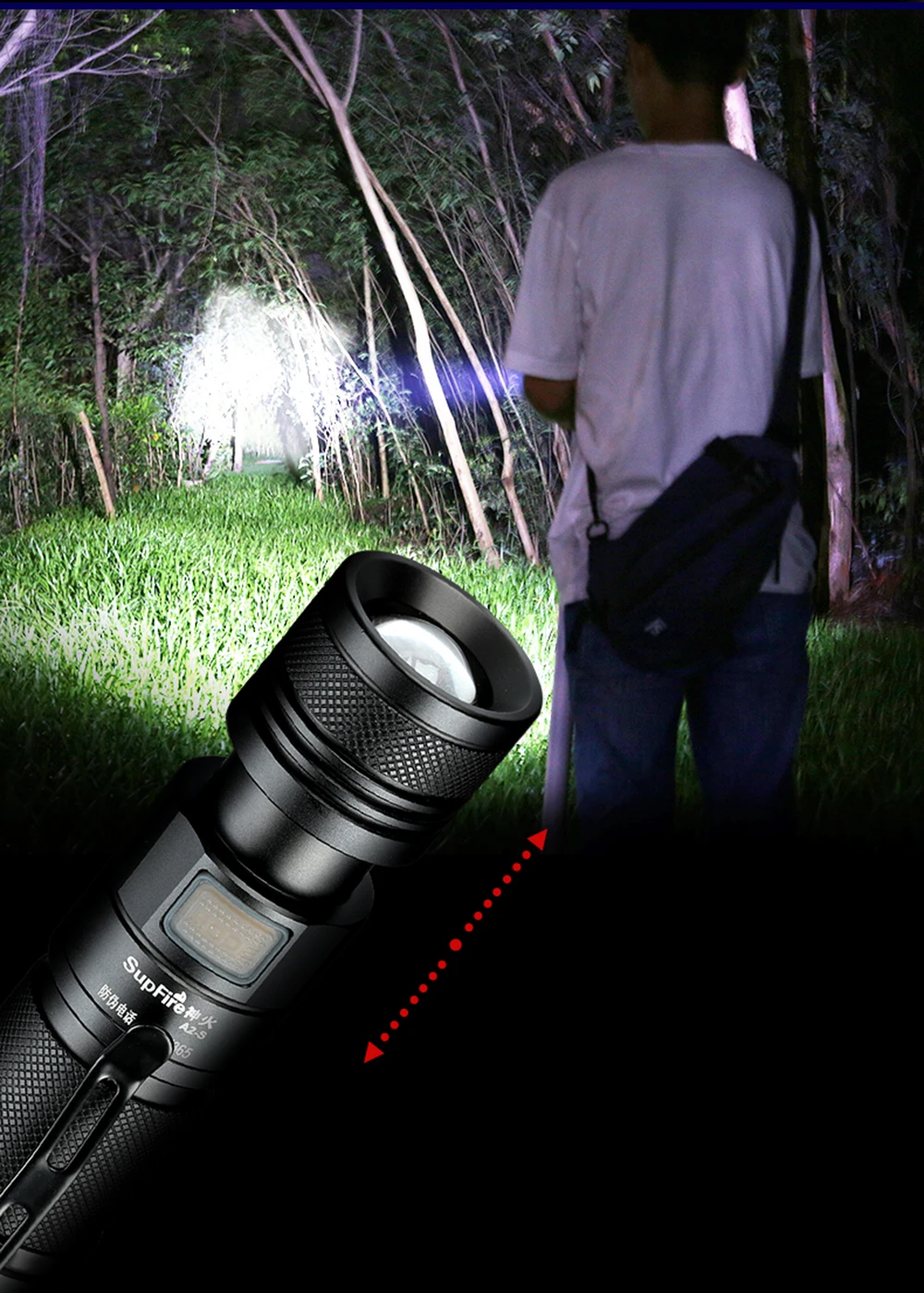 SupFire Flashlight Linterna LED Zoom Torch 26650 Flash Light Lanterna A2-S Powerful Flashlight Waterproof Camping Light 2000lm