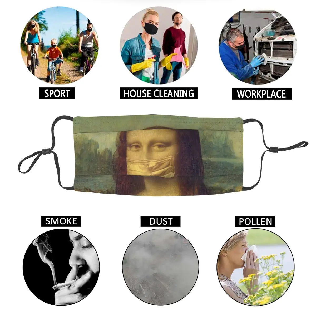 

Monalisa Unisex Reusable Face Mask Anti Dust Mask Protection Mask Respirator Mouth Muffle