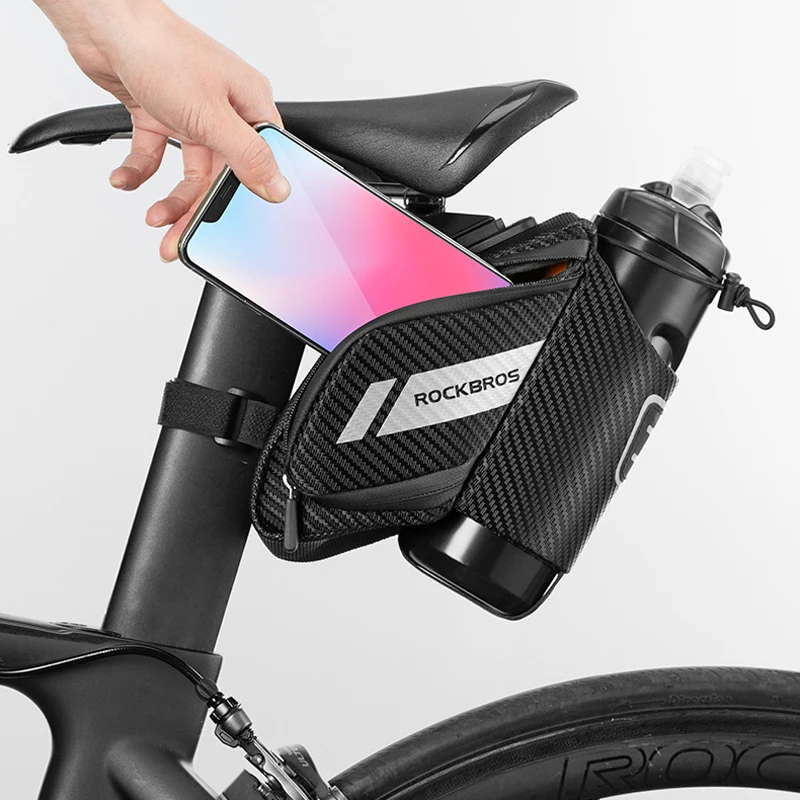 

ROCKBROS Reflective Bicycle Saddle Bag MTB Rear Water Botter Holder Phone Pocket Road Bike Tail Bag Rainproof Cycling Tools Case
