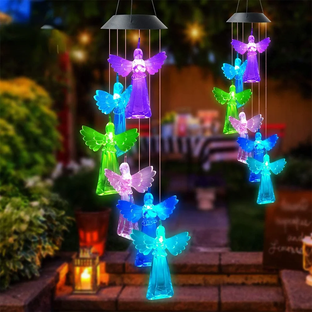 

Меняющиеся цвета на солнечной батарее Счастливый Ангел ветряной колокольчик уличное садовое украшение освещение подарок для праздничной ...