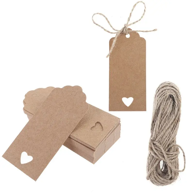

100pcs Blank Heart Kraft Paper Gift Tags Wedding Party Favor Food Packaging Label Price DIY Cards