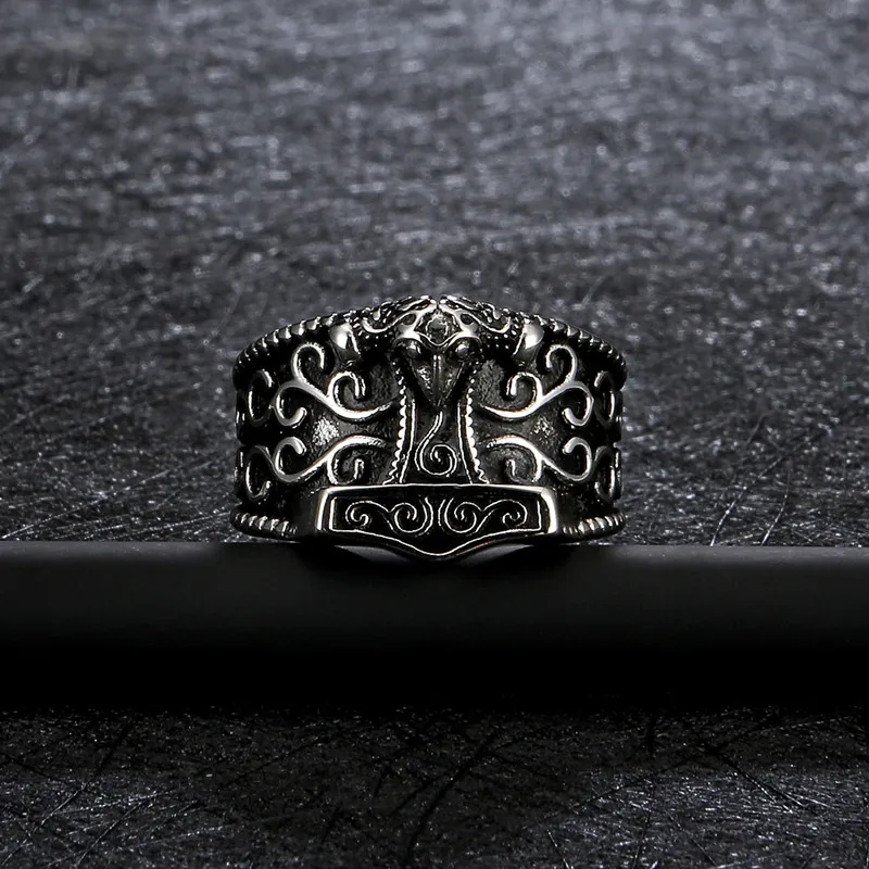 

Кольцо викингов из нержавеющей стали, кельтские узлы, руны Мьёльнир Тора, кольца, молот для мужчин, нордический амулет, ювелирные изделия