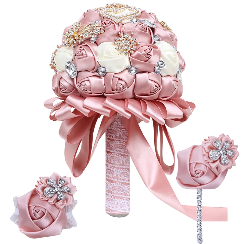

European Style Hot Sale Wedding Bouquet for Bride, Bridesmaid Diamond Pearl Sisters Flower Wrist Corsage 3-piece Accessory T309