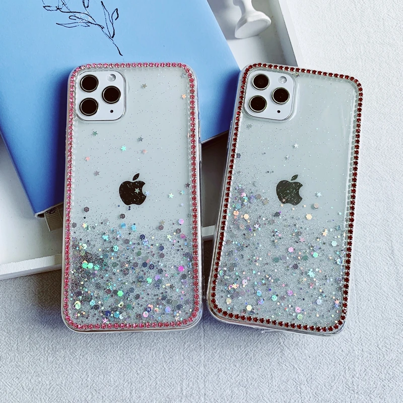 Чехол для iPhone SE 6 6s 7 8 Plus 10 X XS XR 11 Pro Max блестящий Блестящий мягкий прозрачный
