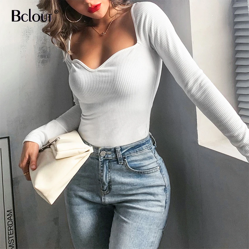 Однотонная черно белая сексуальная блузка Bclout женская рубашка базовые модные