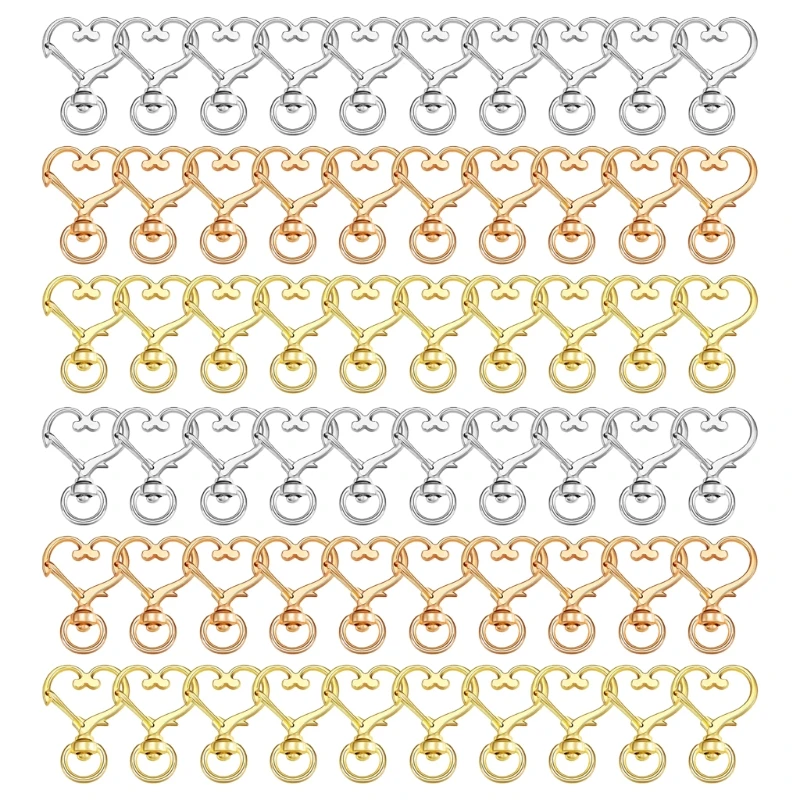 

L5YA 60 Pcs Lobster Claw Heart Clasp Swivel Handcraft Hooks Decoration Jewelry Gifts