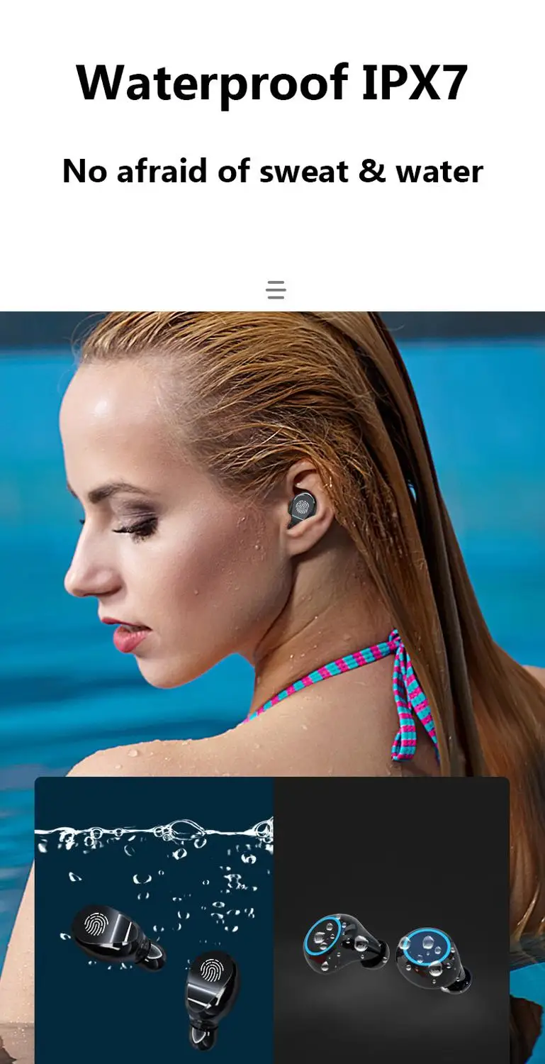 

BT5.0 Wireless Bluetooth TWS Earphone Waterproof IPX7 LED display HIFI Mini In-ear Sports Running Headset Support iOS/Android Ph