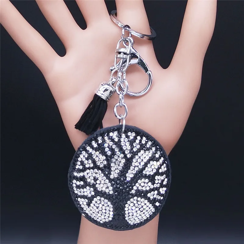 

Tree of Life Crystal Keyring Women Black Silver Color Bag Key Chains Christmas gifts Jewelry llaveros para mujer KXS01