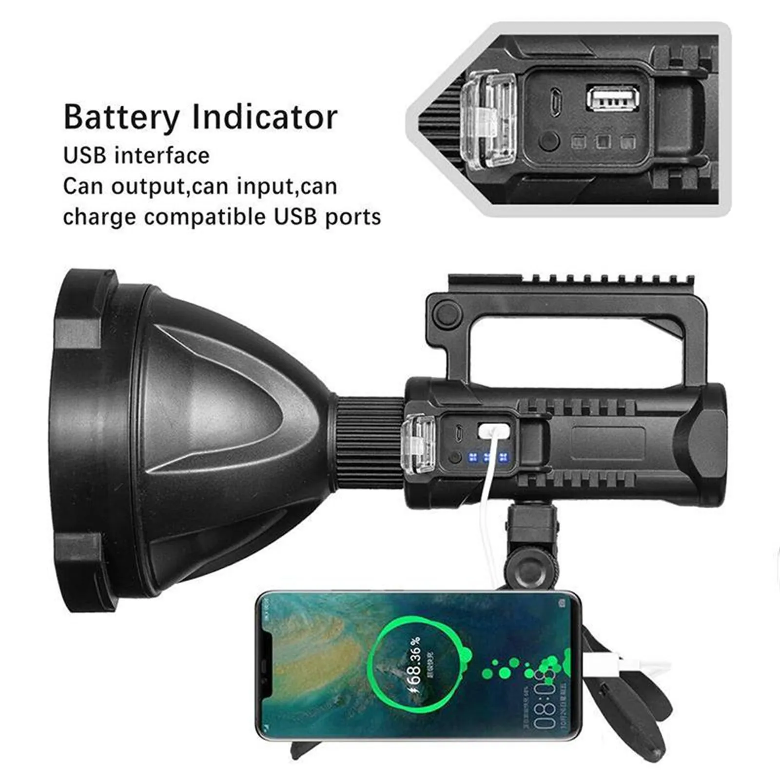 

XHP70.2 Super Bright LED Rechargeable Big Head Searchlight Handheld Flashlight Work Light Spotlight Floodling 40W Torch Lantern