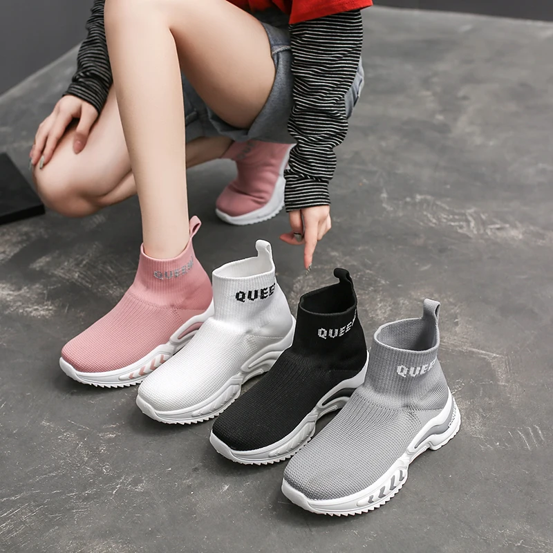 

2021 Spring Autumn High Top Stretch Socks Shoes Women Shoes Breathable Sneakers Femme Trainer Chaussure Femme Tenis Fashion Shoe