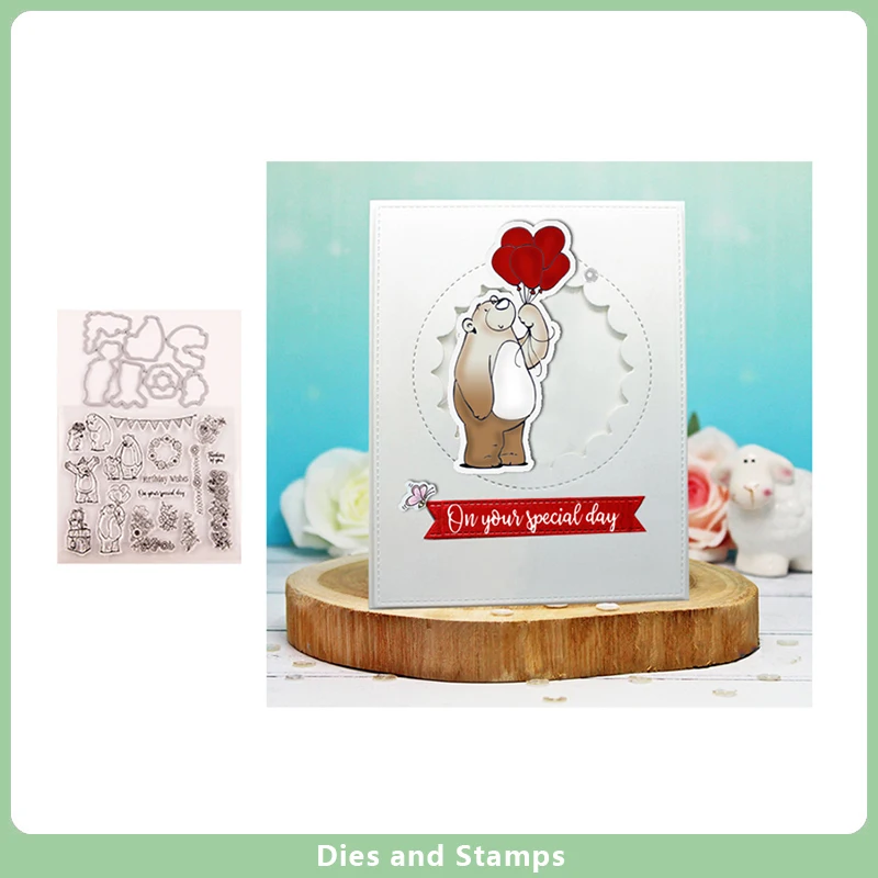 

Bear Birthday Wishes Clear Stamps and Cutting Dies for DIY Scrapbooking Cards Dies Stencils Crafts Handmade Photo Album Decor