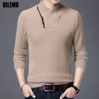 top grade imitation mink new fashion brand designer pullover korean knit mens turtleneck sweater autum casual mens clothing