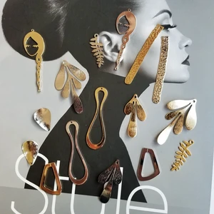 DIY серьги аксессуары с покрытием из чистой меди 18K настоящие золотые листья с тиснением матовая текстура серьги ювелирные изделия подвеска