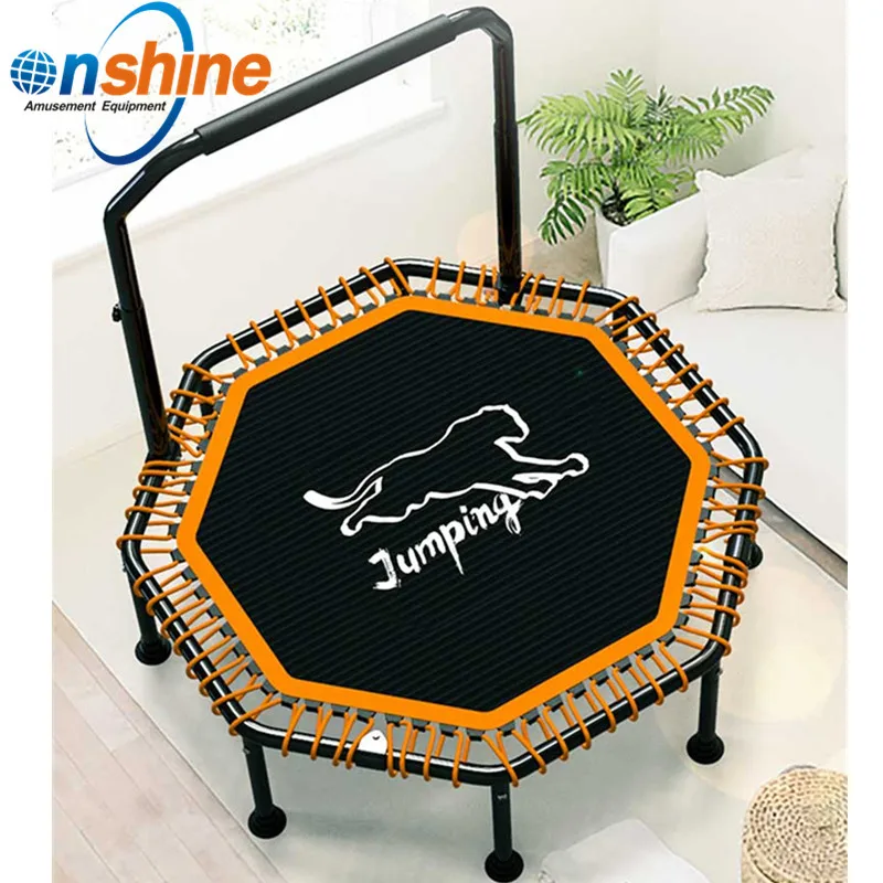 48" Silent Mini Trampoline with Adjustable Handle Bar Fitness Trampoline Bungee with Safety Handle House Trampoline
