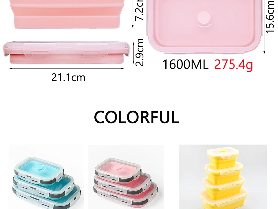 Силиконовый складной Ланч-бокс, контейнер для хранения еды, Bento BPA Free, Microwavable, портативный, для пикника, кемпинга, прямоугольная, открытая коробка