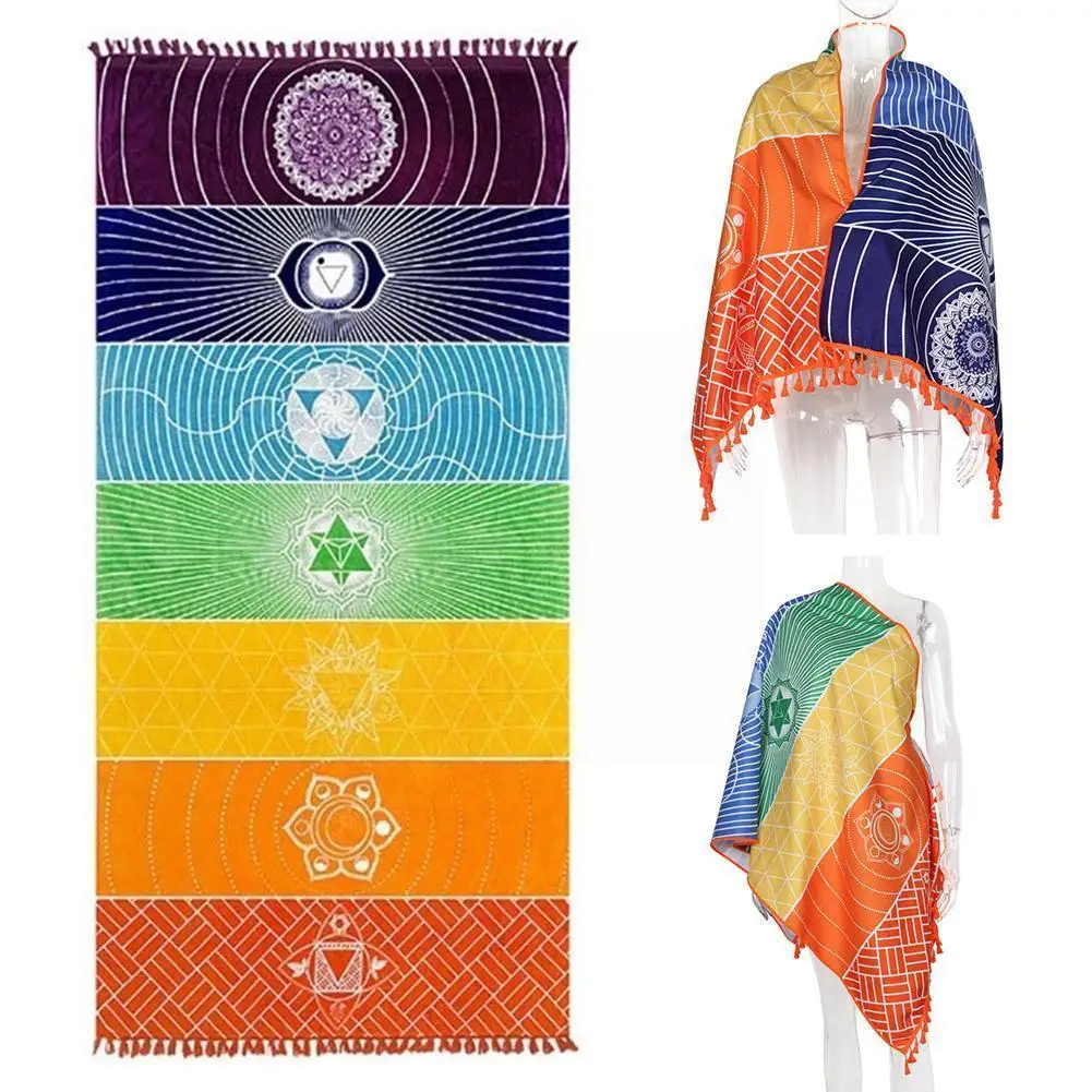 

1pcs Tassels Fashion Rainbow Mexico Chakra Tapestry Travel Tapestry Home Mat Yoga Mandala Stripes Boho Decoration Colorful T5i1