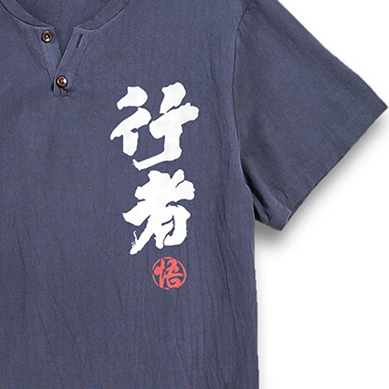 

2021 Chinese style suit summer men's black plus fertilizer to increase loose trend printing casual summer two-piece suit