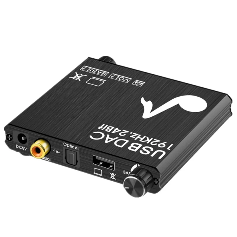 Tjtak USB DAC 192kHz 24Bit Digital to Analog Converter with Bass&ampVolume Control Coaxial Toslink Stereo L/R RCA |