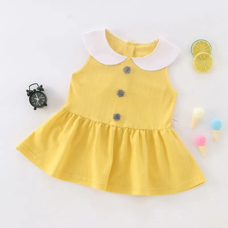 

2021 New Baby Toddler Girls Summer Dress Kids Costume Button Ruffles Ball Gown Cute Princess Dress Sleeveless Children Clothes