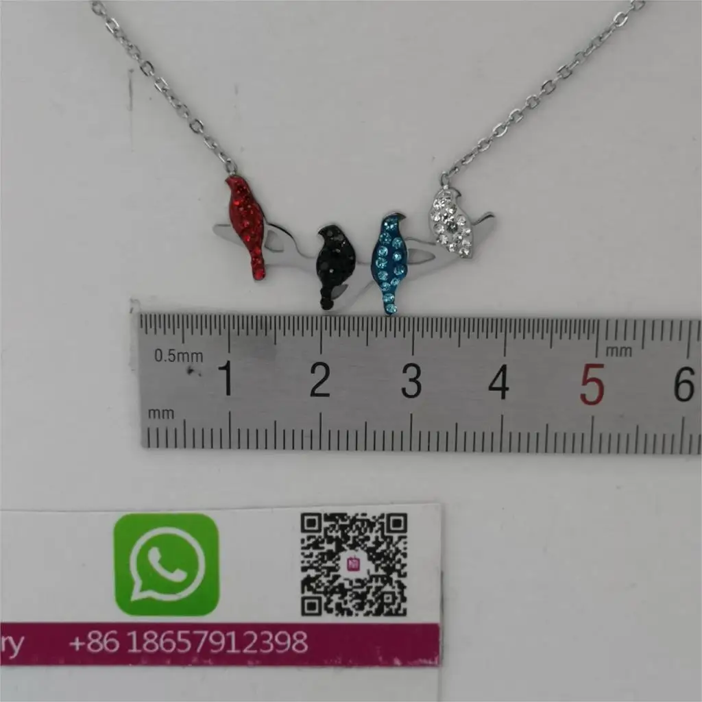 silver color NADA эко-Сертификация хорошее ожерелье из нержавеющей стали 45 см цепочка на бордюре 30 мм Красочные Стразы украшения птицы Леди Девушка Горячая - Окраска металла: silver color