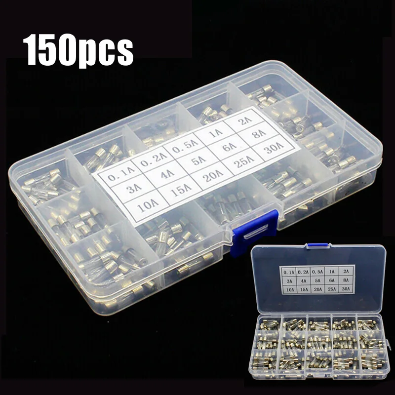 

5x20mm Glass Tube Fuses Quick Blow Assorted Kit 0.1A-30A With Plastic Box