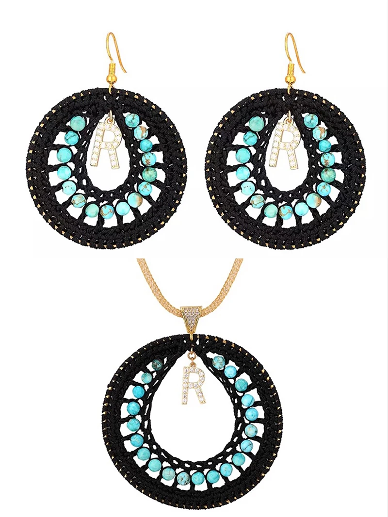 

2020 classic fashion new 26-character micro-inlaid brick natural turquoise iron ore exaggerated ladies earrings earrings sweet