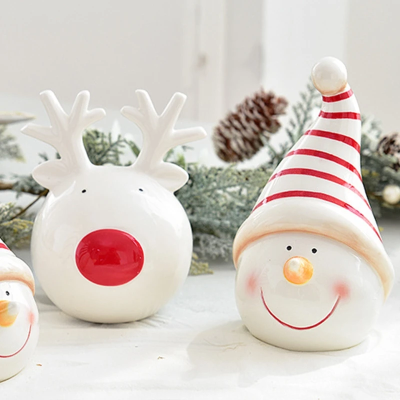 

6 Types Ceramic Christmas Snowman Elk Desktop Creative Small Decoration Merry Christmas Decoration for Home Xmas Table